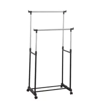 Вешалка для плечиков двухъярусная BOOMHOUSE GR-003 (в900-1600*ш800*г400мм), пластик/металл, черный/хром, 701438